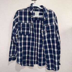 Japna Plaid Collection Size Medium Blue Plaid Heavy weight 100% Cotton Button Up